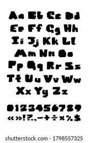 Estilo dibujado a mano por formas geométricas de alfabeto. Letras negras de ABC en inglés plano aisladas en fondo blanco. Conjunto de vectores