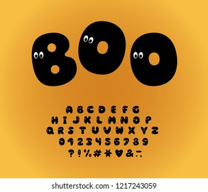 Alphabet ghost design, cartoon style. Letters, numbers and punctuation marks. Font vector typography. Layered EPS 10