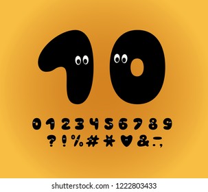 Alphabet ghost design, cartoon style. Numbers and punctuation marks. Font vector typography. EPS 10