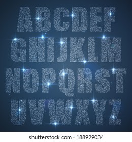 Alphabet of glittering sequins (glittering font concept)