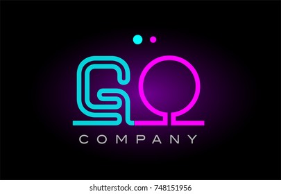 Alphabet go g o letter logo design combination with neon light effect in blue and pink color suitable for a company banner or branding purposes