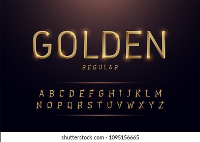 Alphabet Gold Metallic And Effect Designs. Exclusive Golden Letters Typography Regular Font Digital, Technology And Sport Concept. Vector Illustrator