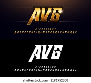 Alphabet Gold Metallic And Effect Designs. Elegant Golden Letters Typography Italic Font. Technology, Sport, Movie, And Sci-fi Concept. Vector Illustrator