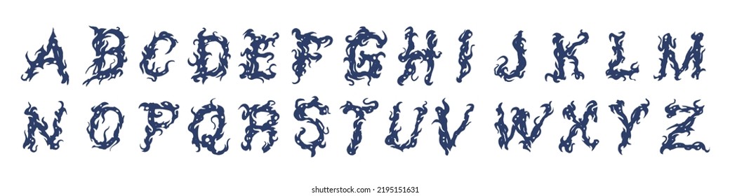 Alphabet in the Gothic graffiti style illustration isolated on white background. Vector EPS 10