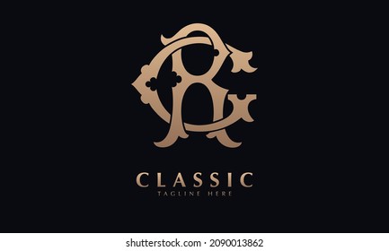 Alphabet GR or RG illustration monogram vector logo template in classic royal color and black background