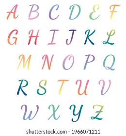 alphabet gradient color on white background.
