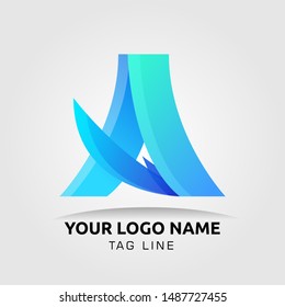 Alphabet gradient with multi color green blue purple orange A letter M letter logo X letter logo V letter logo