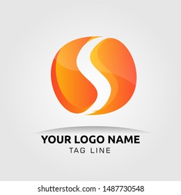 Alphabet gradient with multi color green blue purple orange S letter with circle gradient