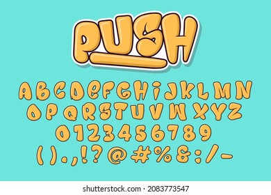 Alphabet Graffiti Bubble Yellow Cute Typography Set concept Cartoon Icon Vector