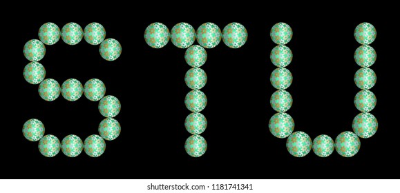 Alphabet from green christmas balls. STU