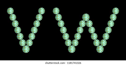 Alphabet from green christmas balls. VW
