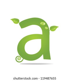 Alphabet with green leaf, eco concept