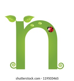 Alphabet with green leaf, eco concept