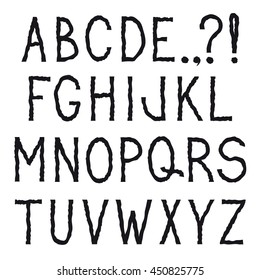 Alphabet. Grunge line pencil drawing decorative font. Hipsters doodle sketched latin letter characters alphabet set