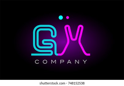 Alphabet gx g x letter logo design combination with neon light effect in blue and pink color suitable for a company banner or branding purposes