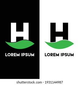 Alphabet H con hoja verde, una identidad de marca única para su marca. Conjunto completo de alfabetos.