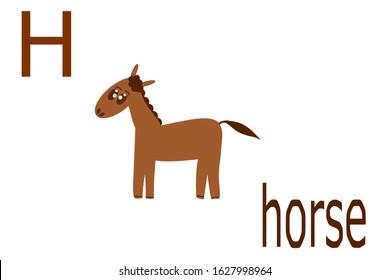 Alphabet ''H'' with horse cartoon for children or kids for learning basic english letters on white background.
