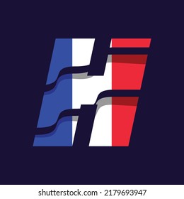 Alphabet H logo design vector template illustration with france flag