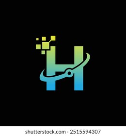 Alphabet H logo initial with technology concept, H tech logo template