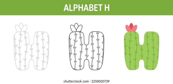 Alphabet H tracing and coloring worksheet for kids