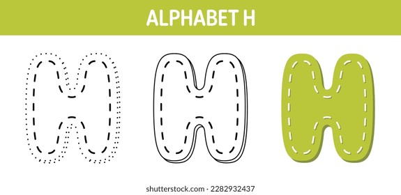 Hoja de cálculo de seguimiento y coloreado del alfabeto H para niños