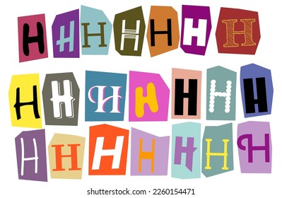 Alphabet H - vector cut newspaper and magazine letters, paper style ransom note letter