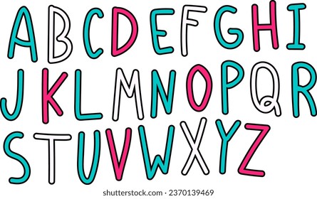 alphabet, hand draw, vector, 90s style, letter, typography, doodle
