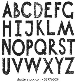 alphabet hand drawing graphic texture strong letters set.