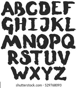 Alphabet hand drawing paint brush letters set.