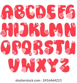 Alphabet hand drawn bundle with hearts. Valentines Day Handwritten letters