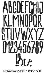 Alphabet hand drawn graphic paint art brush texture strong letters and numbers set