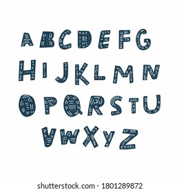 Alfabeto en estilo de color vectorial dibujado a mano. Ilustración vectorial de letras y letras. Conjunto de letras de estilo escandinavo.