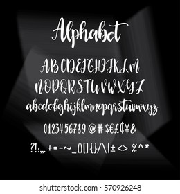 Alphabet, hand print, letters, numbers, symbols, calligraphy, lettering