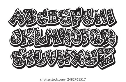 Alphabet in hand-drawn african street graffiti style. vector graffiti alphabet on a white background