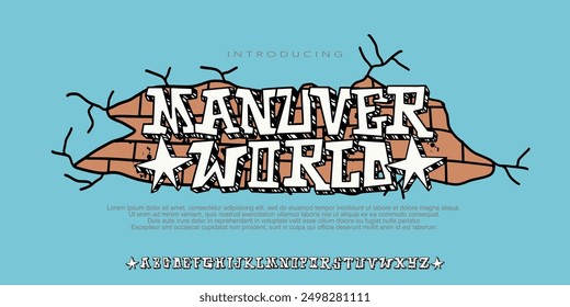 Alphabet in hand-drawn font street graffiti old school style. vector illustration, graffiti alphabet on a wall background