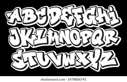 Alphabet in hand-drawn graffiti style. vector graffiti alphabet on a black background