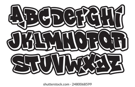 Alphabet in hand-drawn street art graffiti style. vector graffiti alphabet on a white background