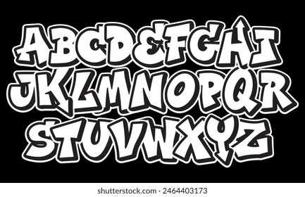 Alphabet in hand-drawn street graffiti style. vector graffiti alphabet on a black background