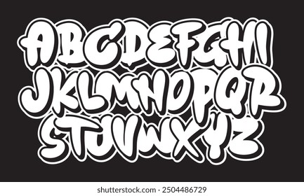 Alphabet  in hand-drawn street graffiti style. vector graffiti alphabet on a black background