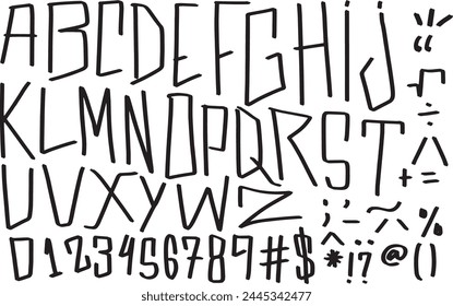 Alphabet handmade freestyle font lettering several characters