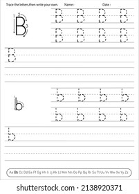 Alphabet Handwriting Practice Worksheet. Alphabet Aktivität für Vorschulen und Kindergarten. Englische Aktivität für Kinder