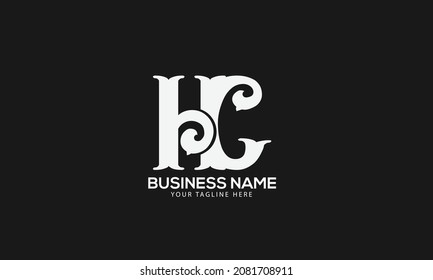 Alphabet HC or CH initial fish abstract monogram vector logo template