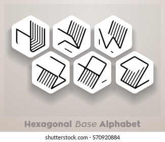 Alphabet hexagonal base. Isometric.