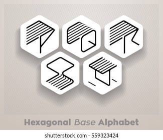 Alphabet hexagonal base. Isometric alphabet collection.