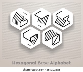 Alphabet hexagonal base. Isometric numbers collection.