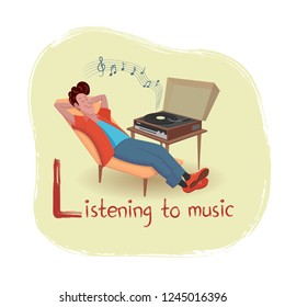 Alphabet Hobbies. Letter L - listening to music
Cheerful man is listening to music. Vector illustration with texture in cartoon style.