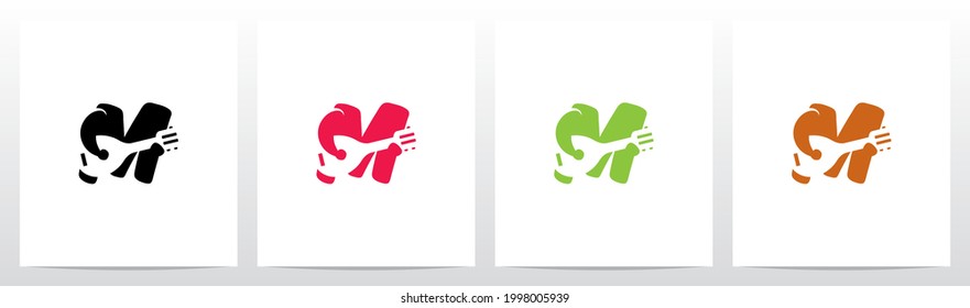 Alphabet Holding Lute Guitar Banjo Letter Logo Design M