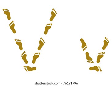 Alphabet from human footprint on sand, letter V