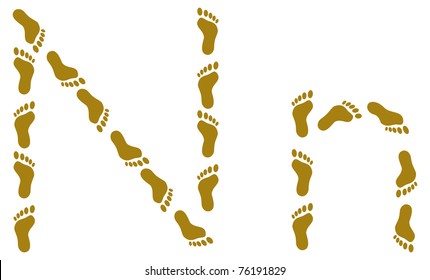Alphabet from human footprint on sand, letter N