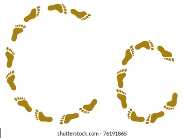 Alphabet from human footprint on sand, letter C